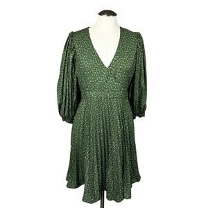 by TiMo Women's Dress Small Green Wrap Plisse Floral Ditsy Pleated Knee Length